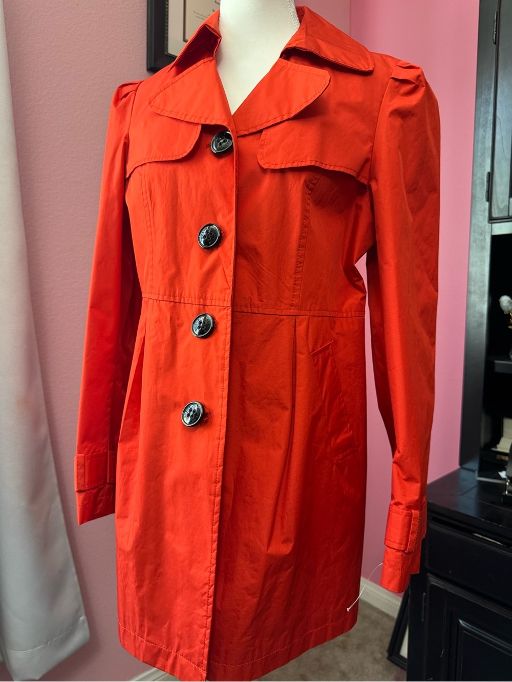 Steve Madden Bright Red Single-Breasted Trench Coat